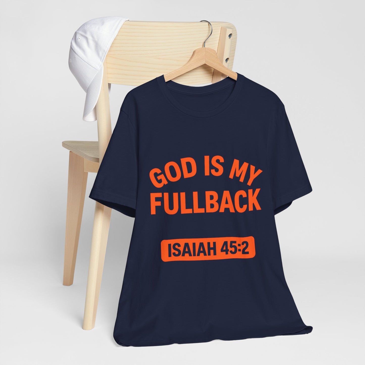 God is My Fullback Upgraded Premium Tee - Navy - Orange