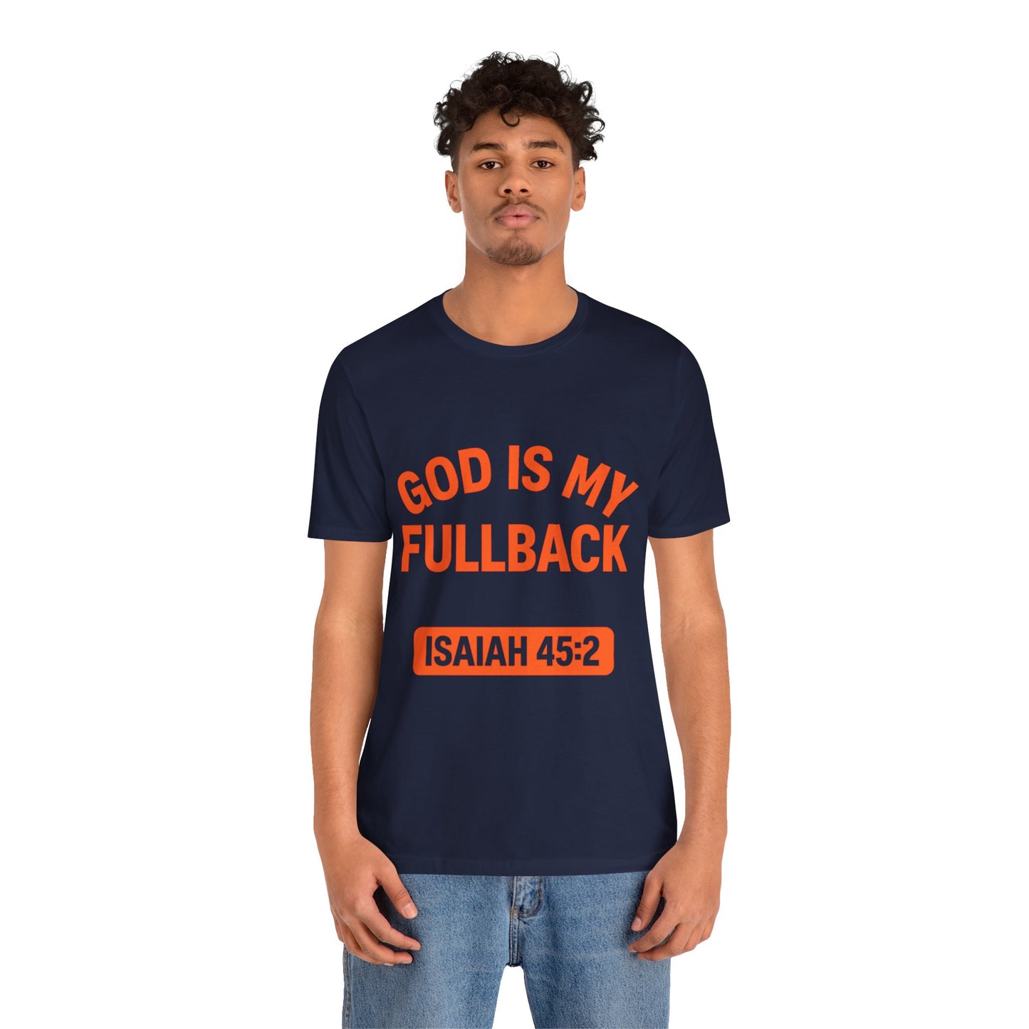God is My Fullback Upgraded Premium Tee - Navy - Orange