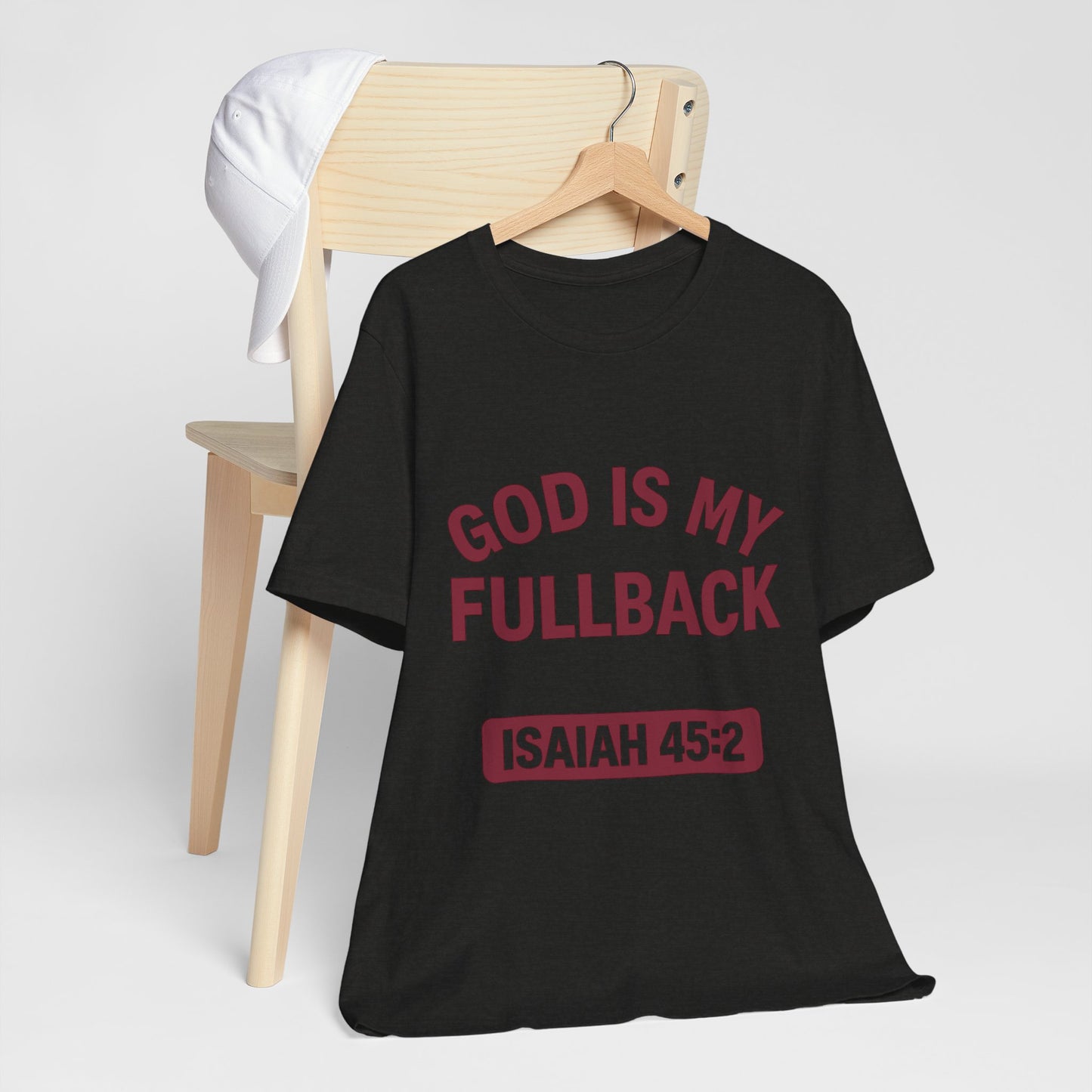 God is My Fullback Upgraded Premium Tee - Heather Black - Dark Red