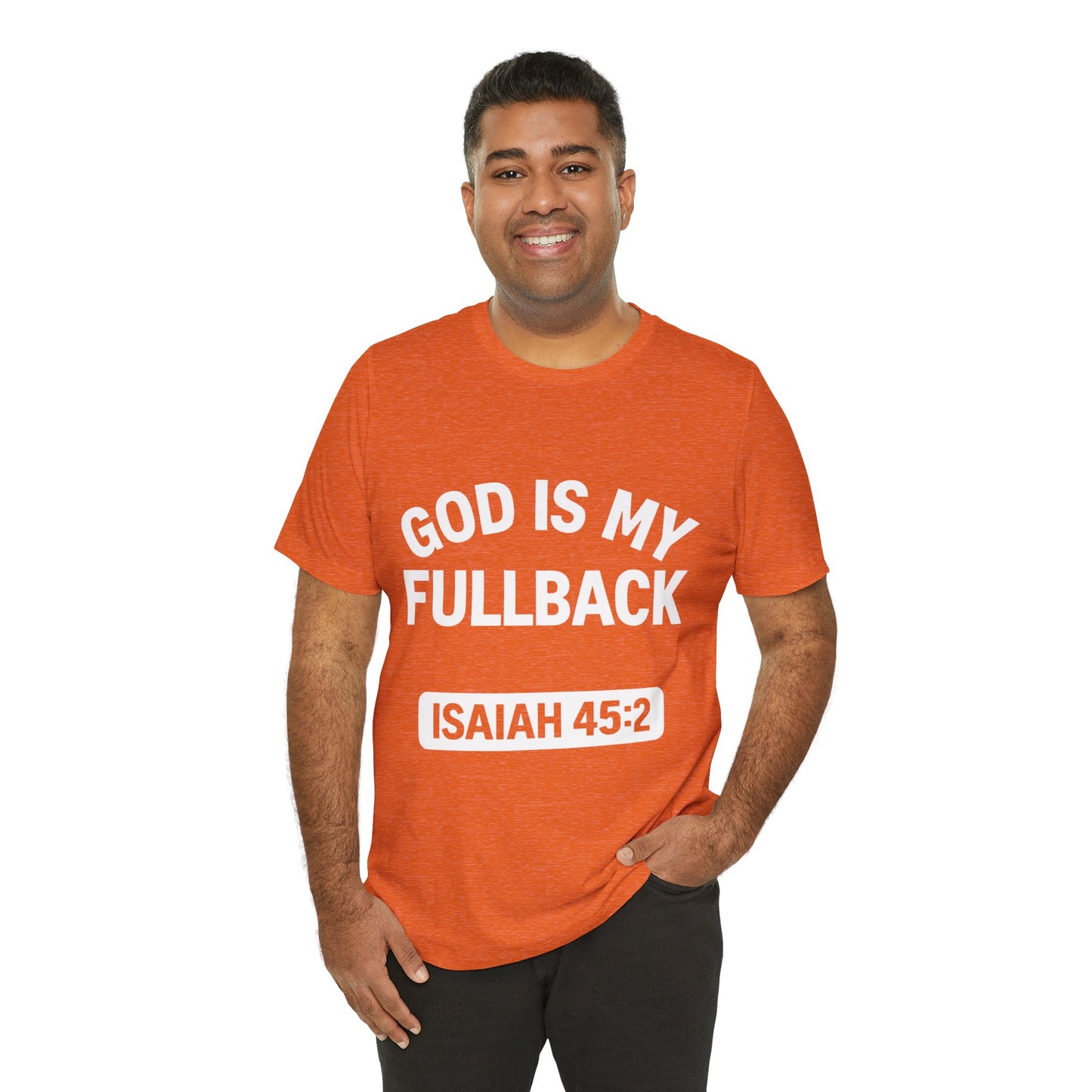 God is My Fullback Upgraded Premium Tee - Heather Orange - White