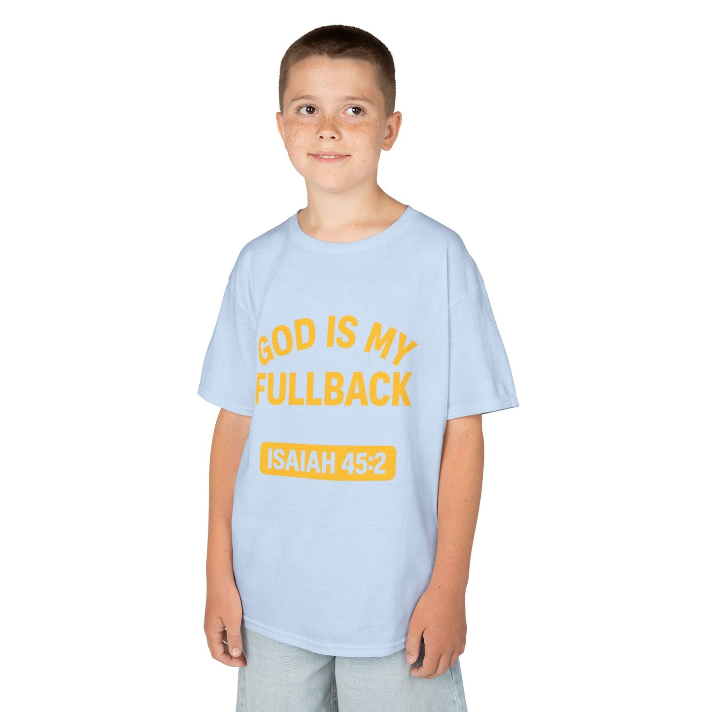 God is My Fullback Tee - Light Blue-Yellow - Kid's Size