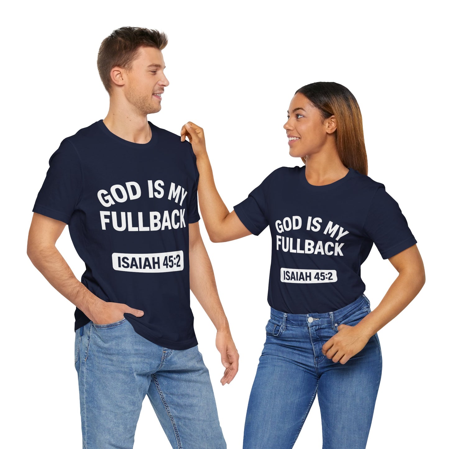 God is My Fullback Upgraded Premium Tee - Navy - White