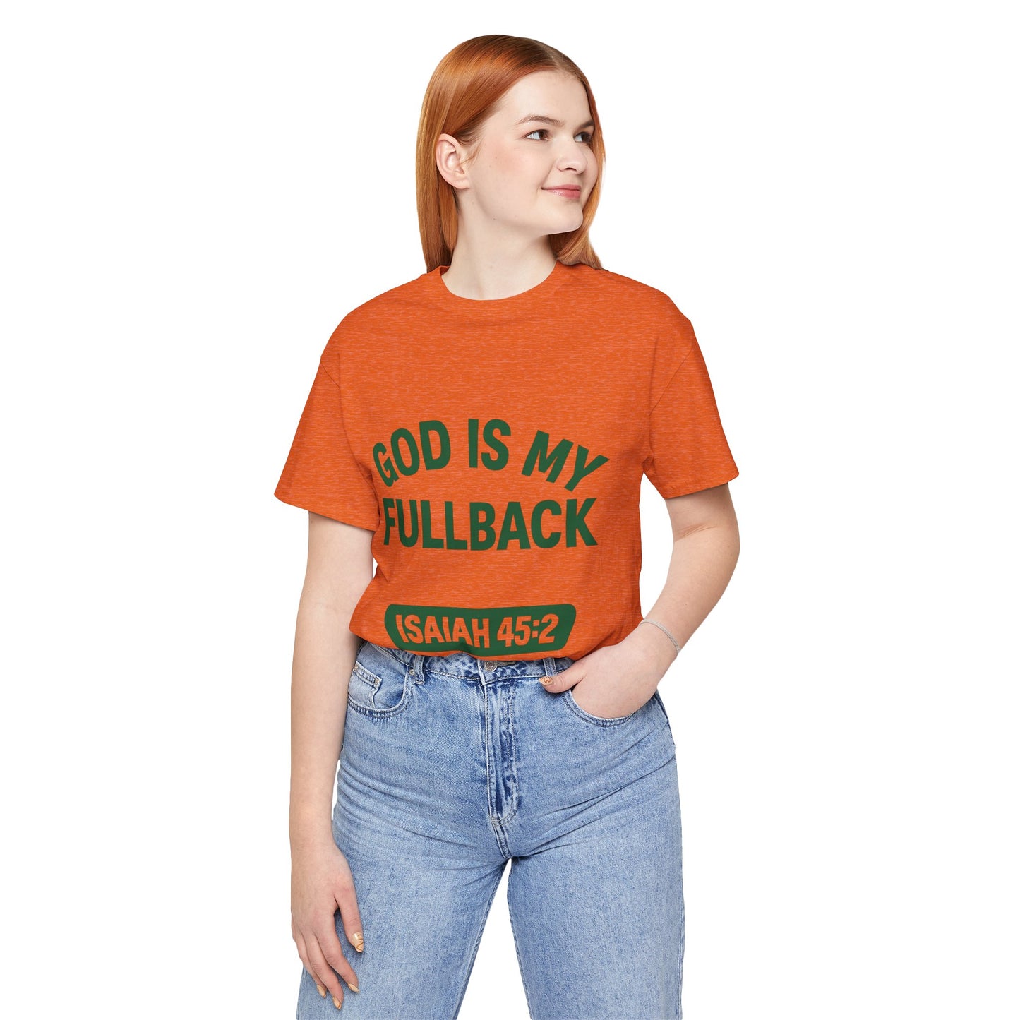 God is My Fullback Upgraded Premium Tee - Heather Orange - Green