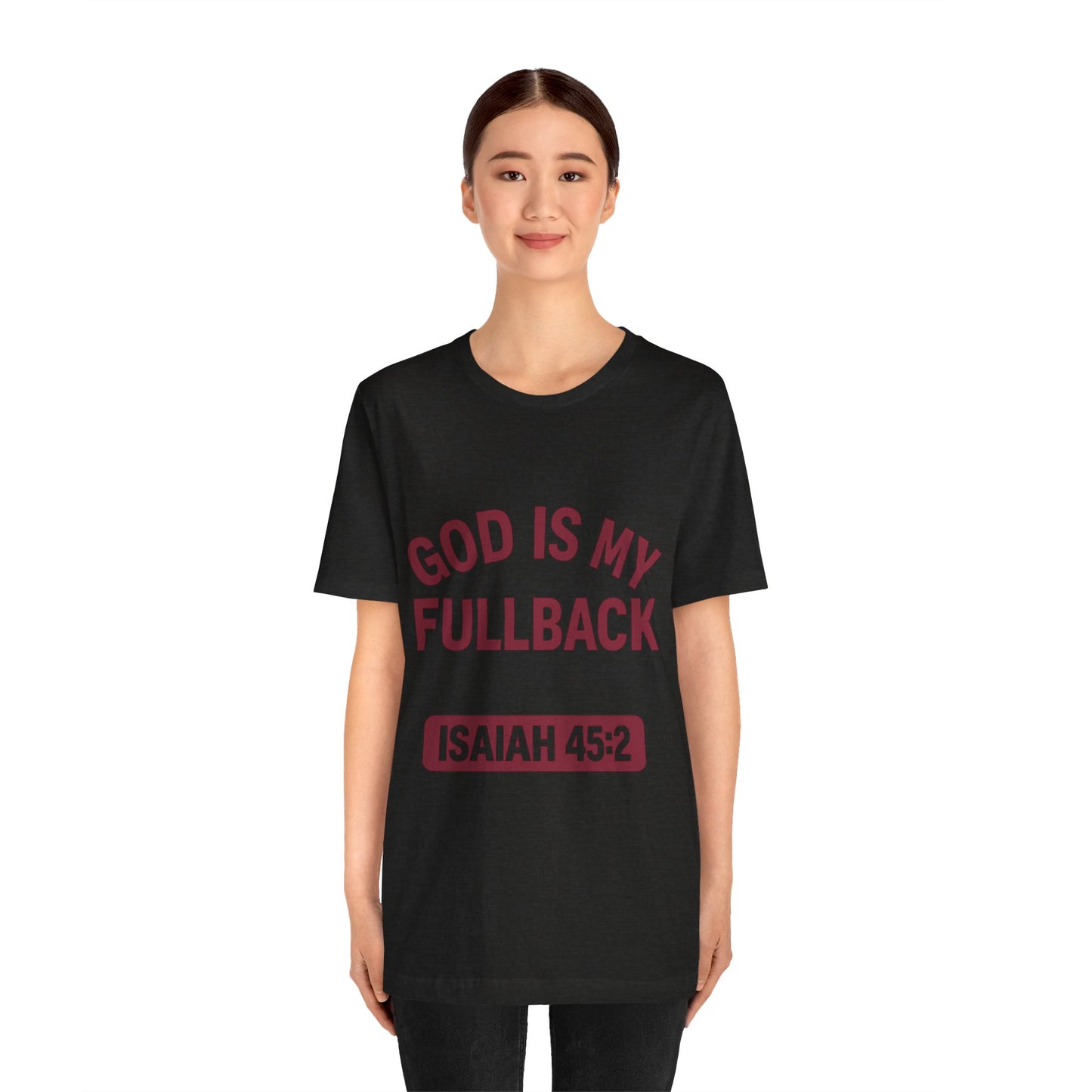 God is My Fullback Upgraded Premium Tee - Heather Black - Dark Red
