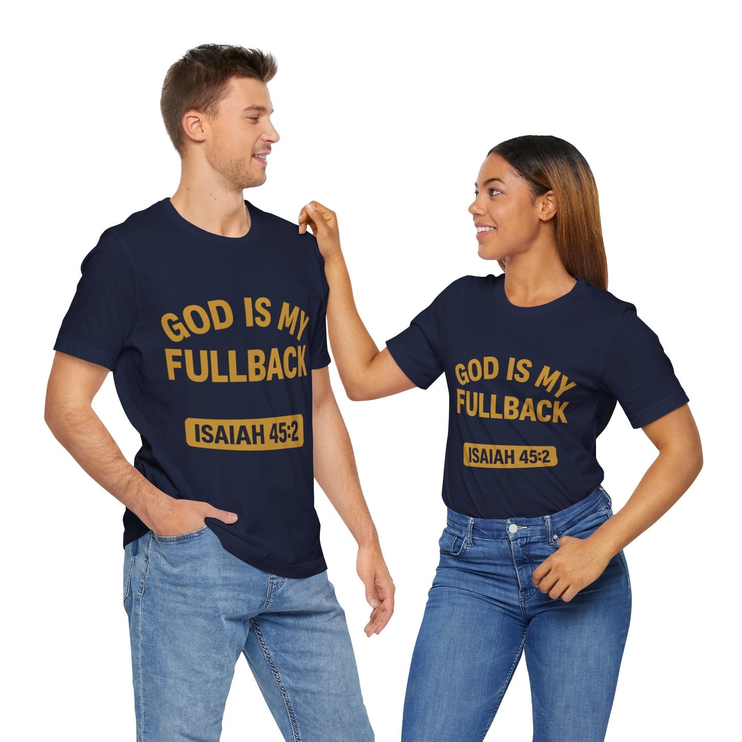 God is My Fullback Upgraded Premium Tee - Navy - Gold