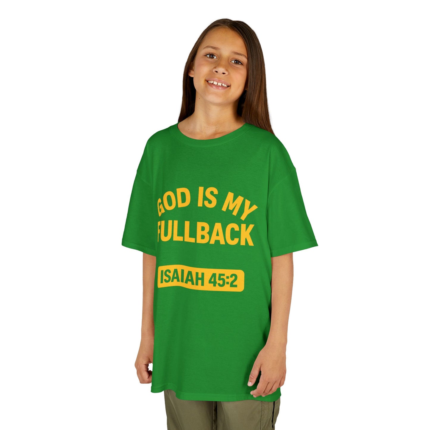 God is My Fullback Tee - Green-Yellow- Kid's Size