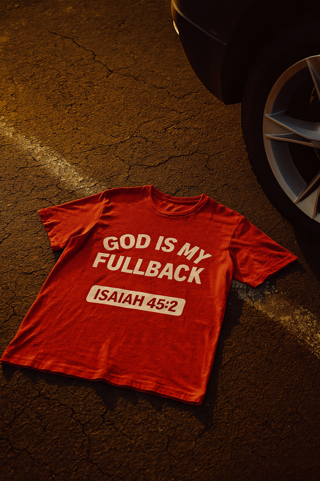 God is My Fullback Upgraded Premium Tee - Crimson - White
