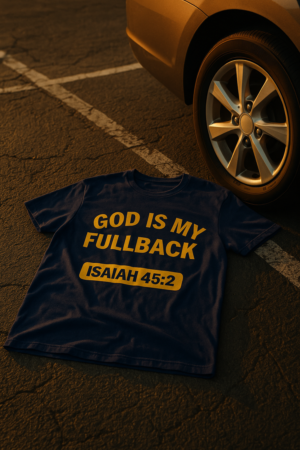 God is My Fullback Upgraded Premium Tee - Navy - Yellow