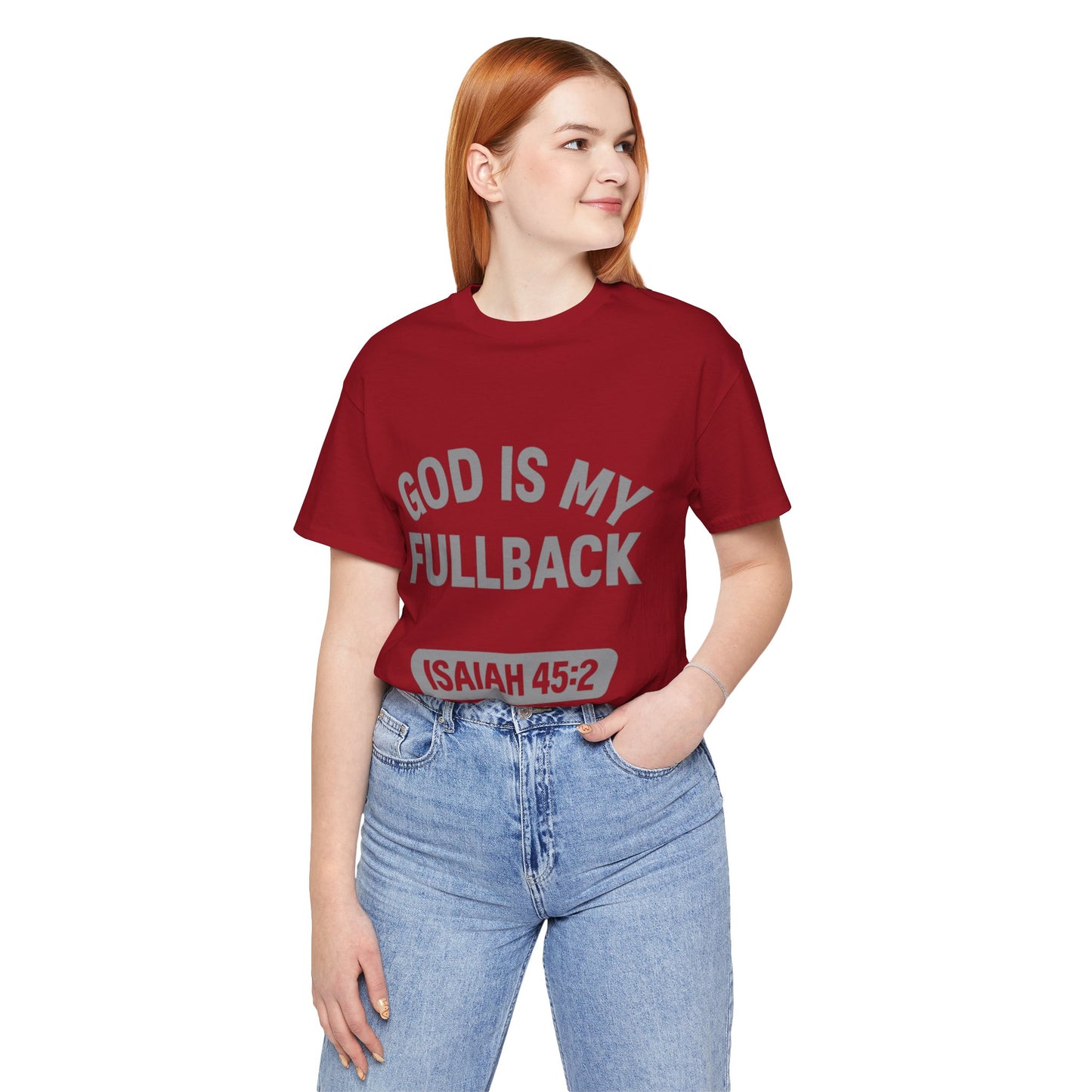 God is My Fullback Upgraded Premium Tee - Crimson - Grey