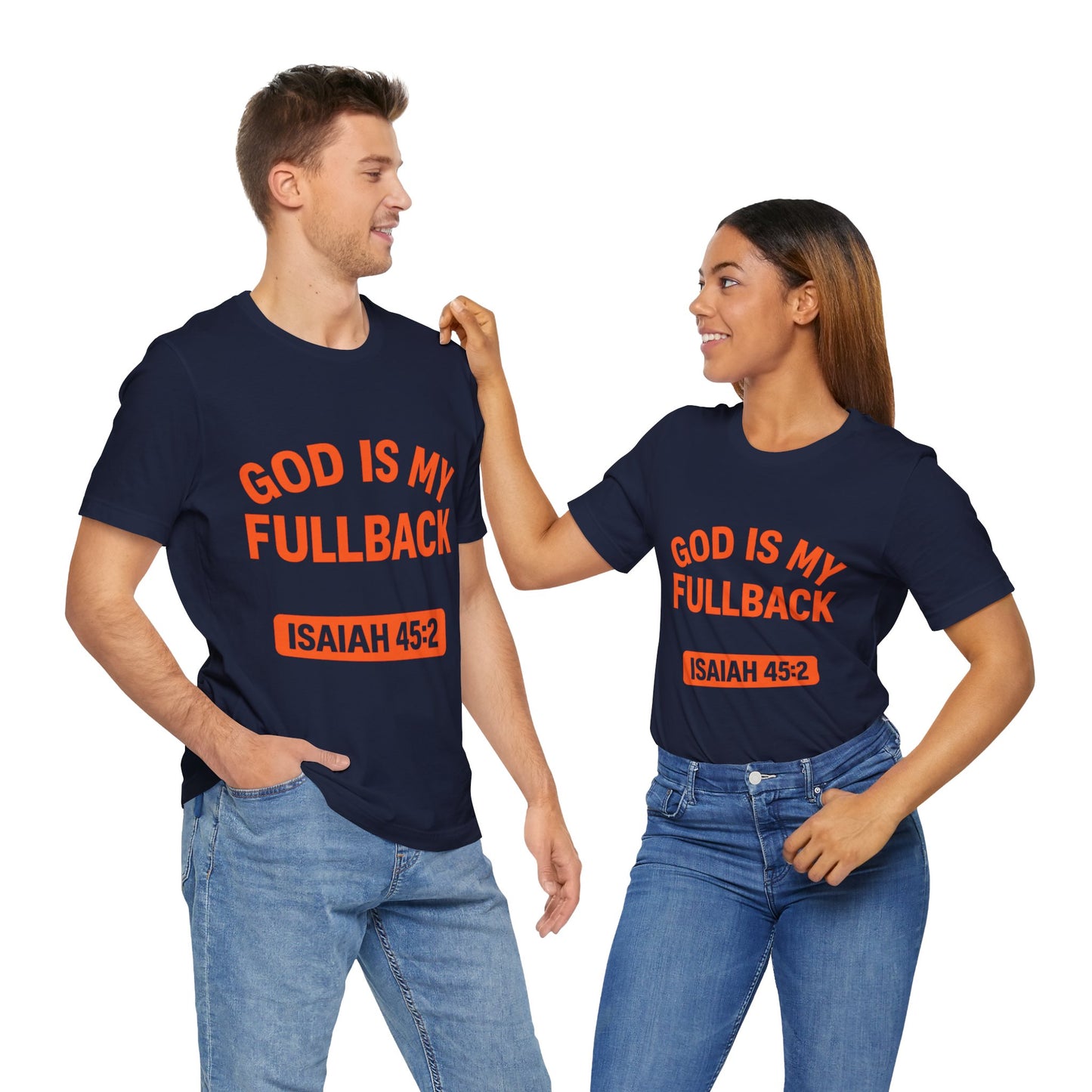 God is My Fullback Upgraded Premium Tee - Navy - Orange