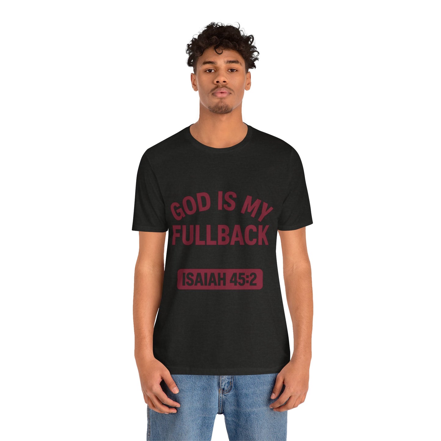 God is My Fullback Upgraded Premium Tee - Heather Black - Dark Red