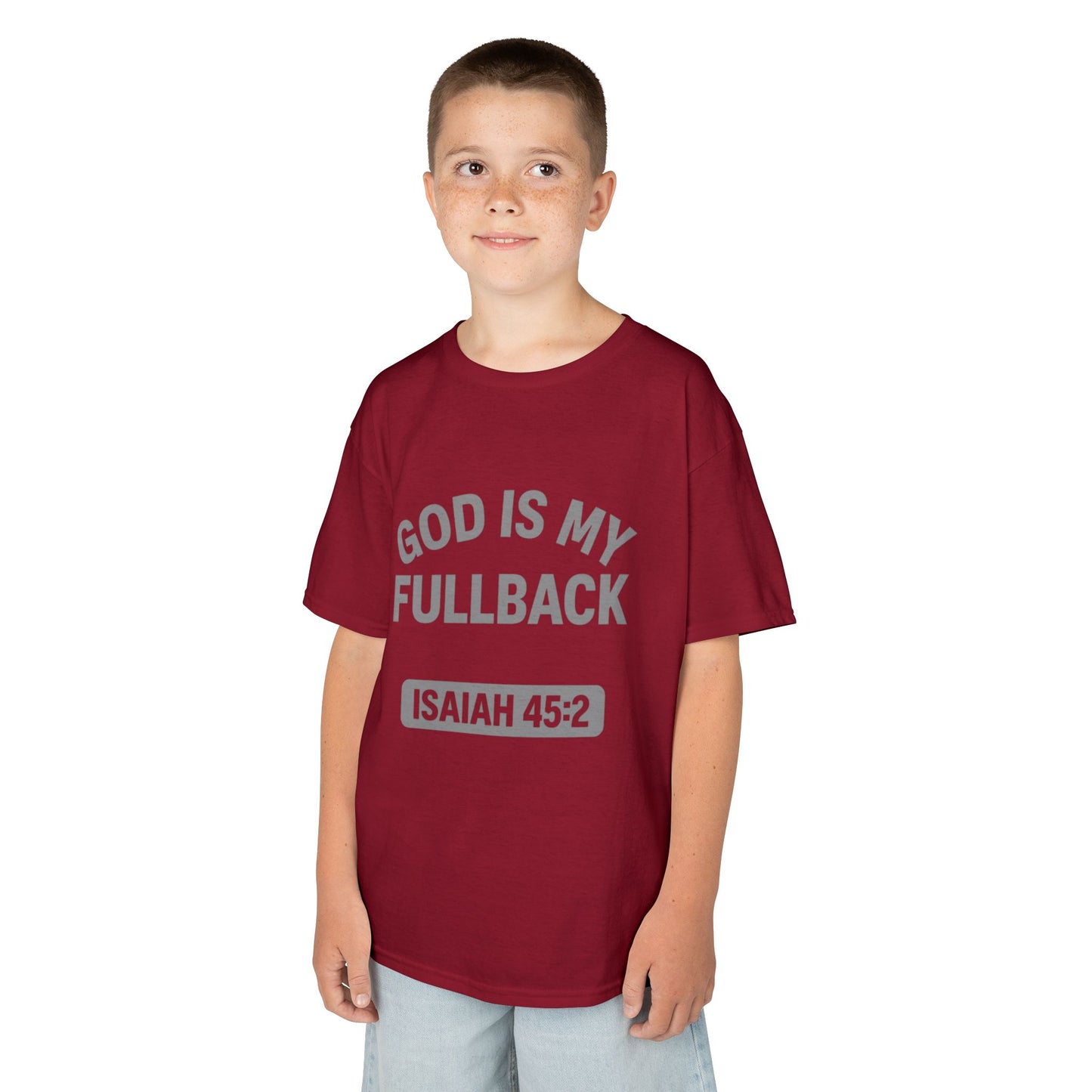 God is My Fullback Tee - Crimson-Grey - Kid's Size