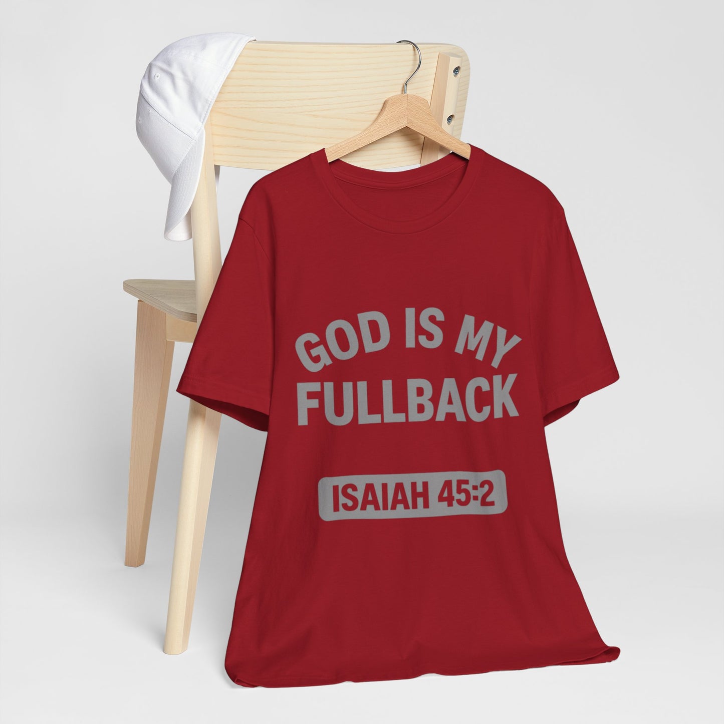 God is My Fullback Upgraded Premium Tee - Crimson - Grey