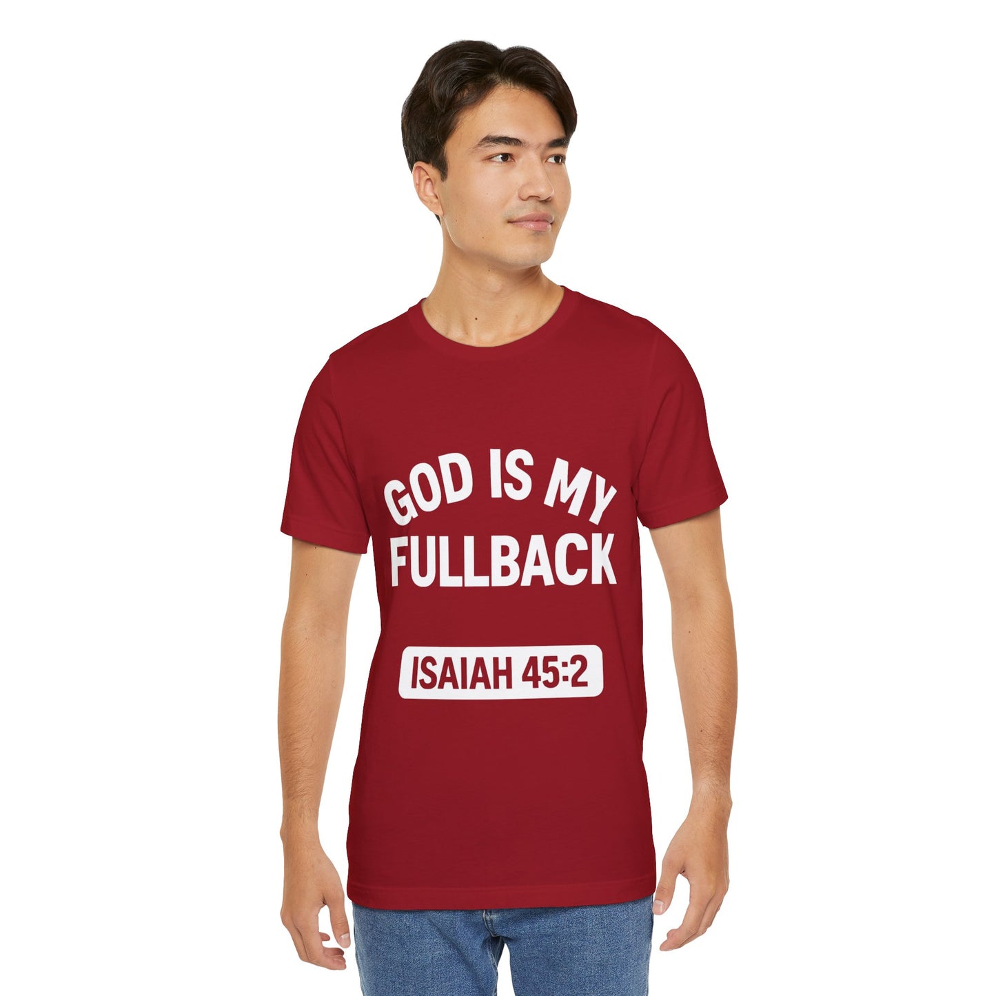 God is My Fullback Upgraded Premium Tee - Crimson - White