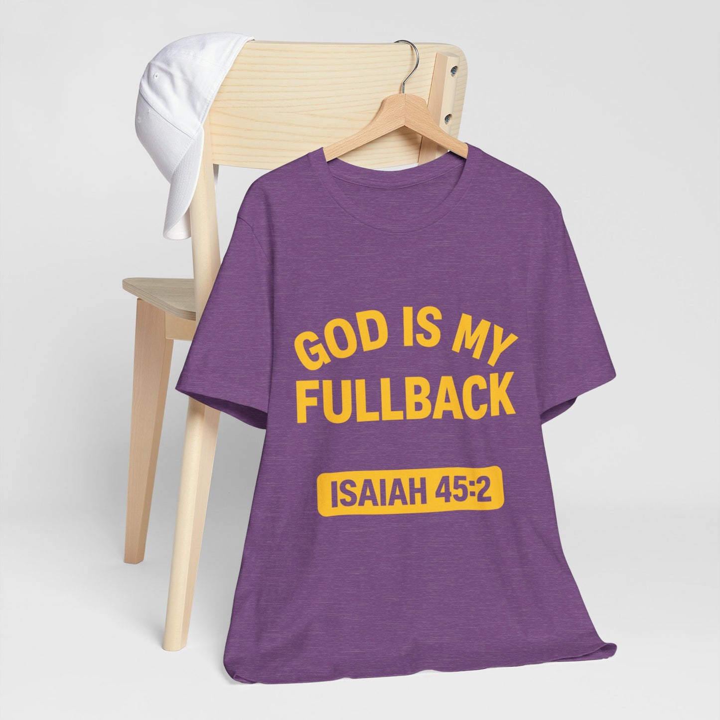 God is My Fullback - ISAIAH 45:2 - Heather Purple - Yellow