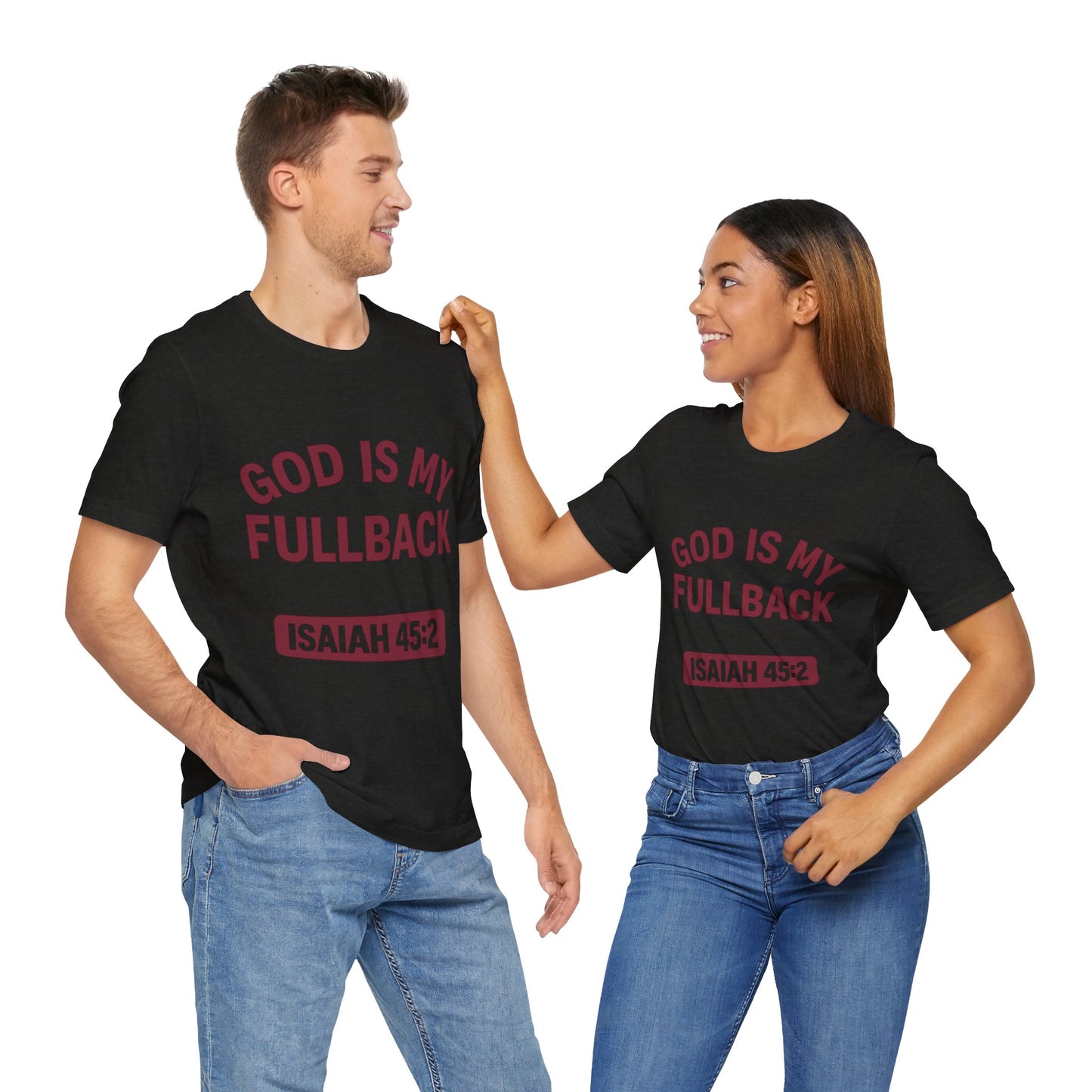 God is My Fullback Upgraded Premium Tee - Heather Black - Dark Red