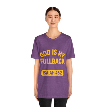 God is My Fullback - ISAIAH 45:2 - Heather Purple - Yellow
