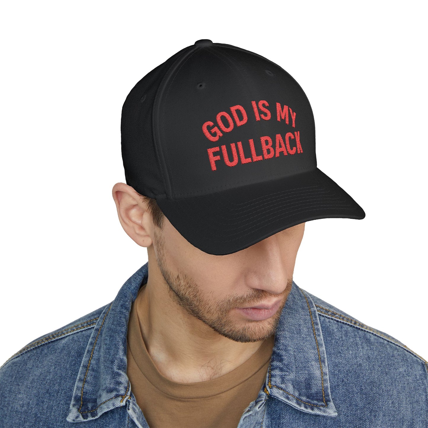 God is My Fullback Hat - Black-Dark Red