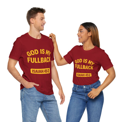 God is My Fullback Upgraded Premium Tee - Cardinal - Yellow