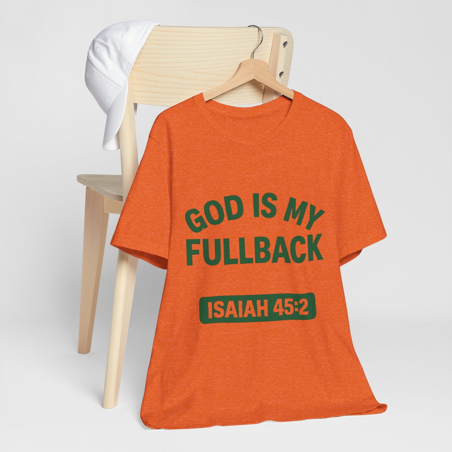 God is My Fullback Upgraded Premium Tee - Heather Orange - Green