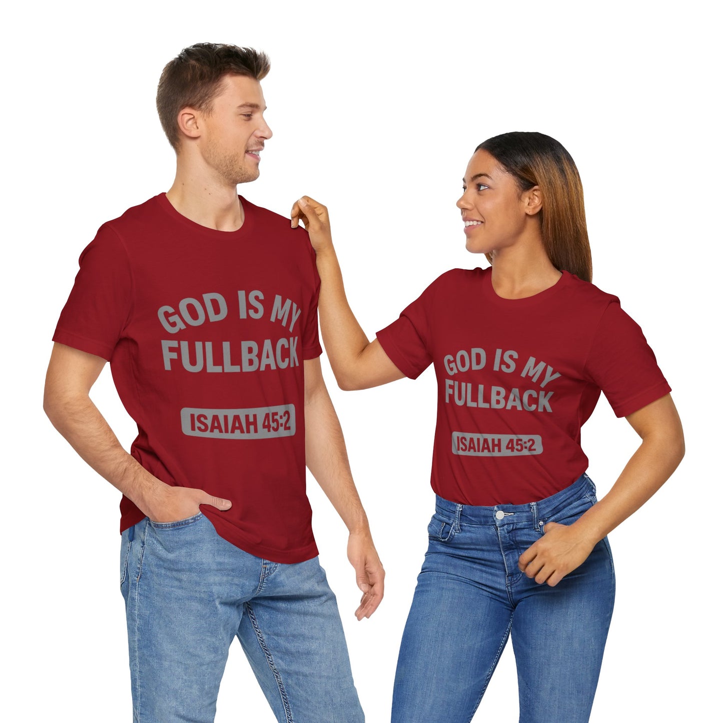 God is My Fullback Upgraded Premium Tee - Crimson - Grey