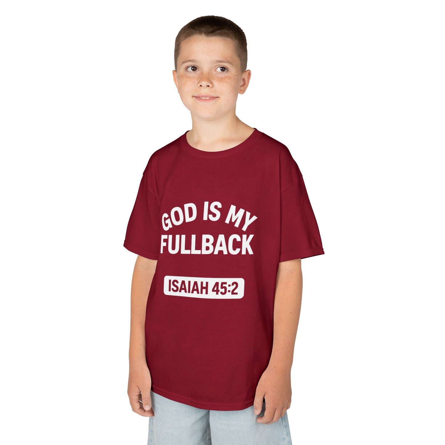 God is My Fullback Tee - Crimson-White - Kid's Size