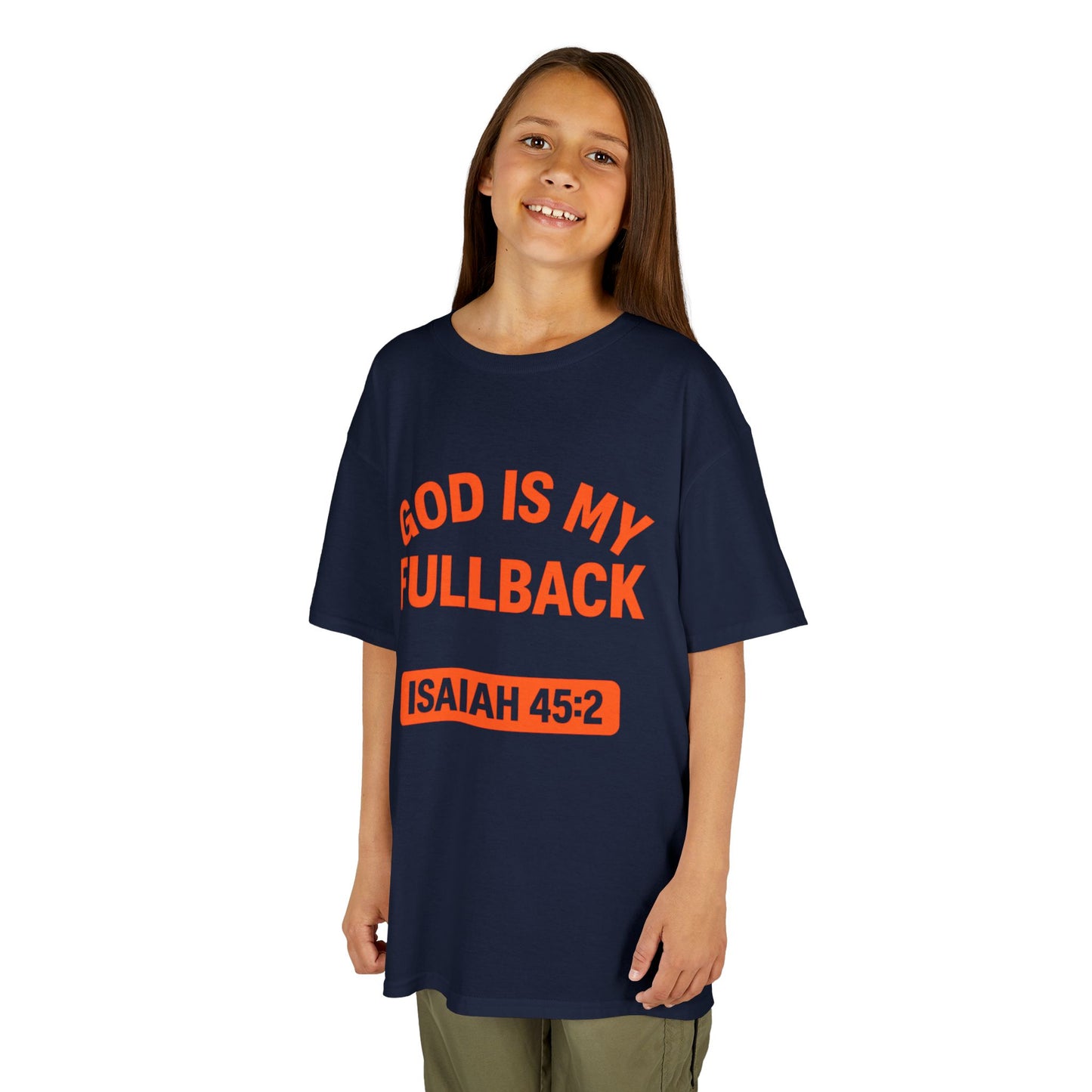 God is My Fullback Tee - Navy-Orange - Kid's Size