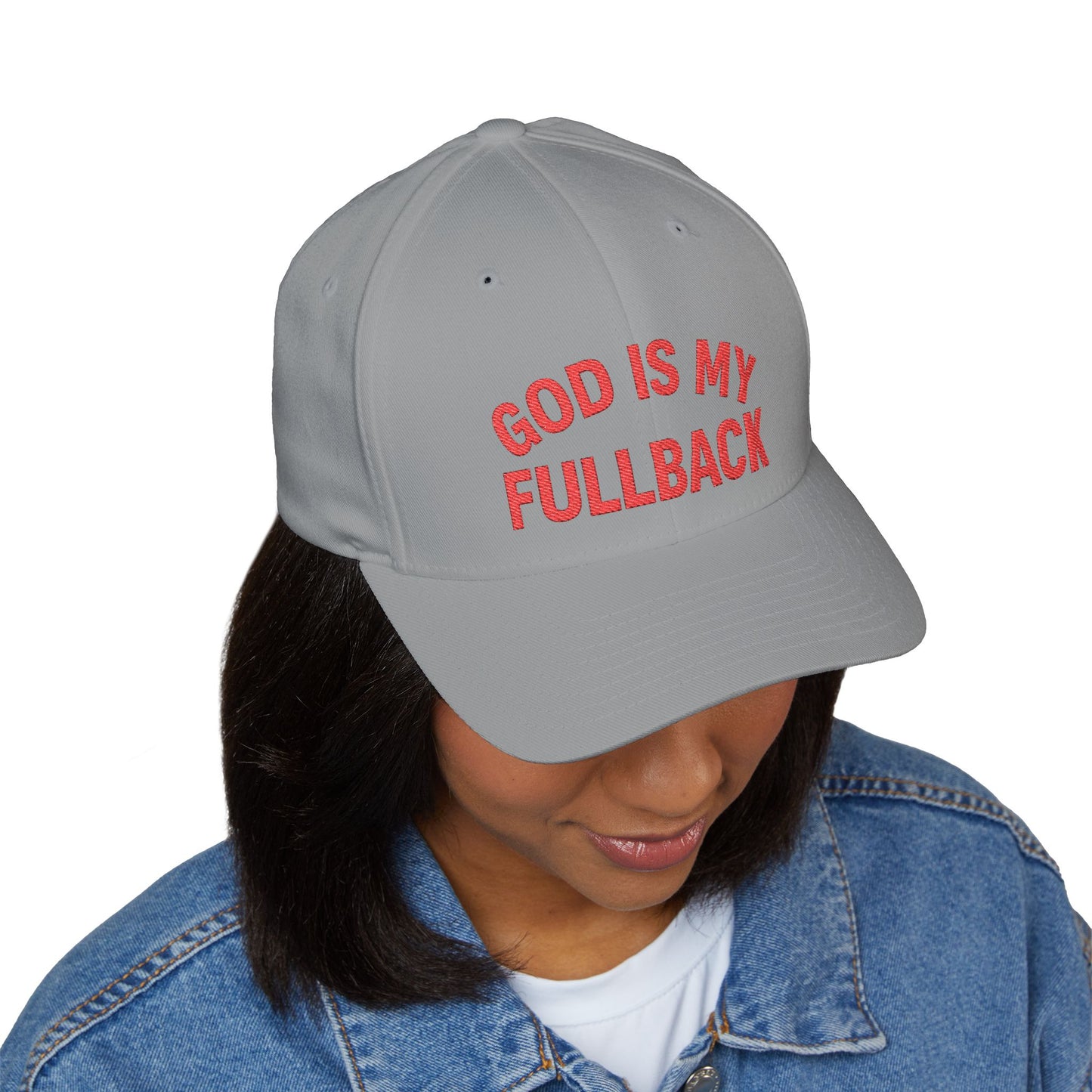 God is My Fullback Hat - Grey-Dark Red