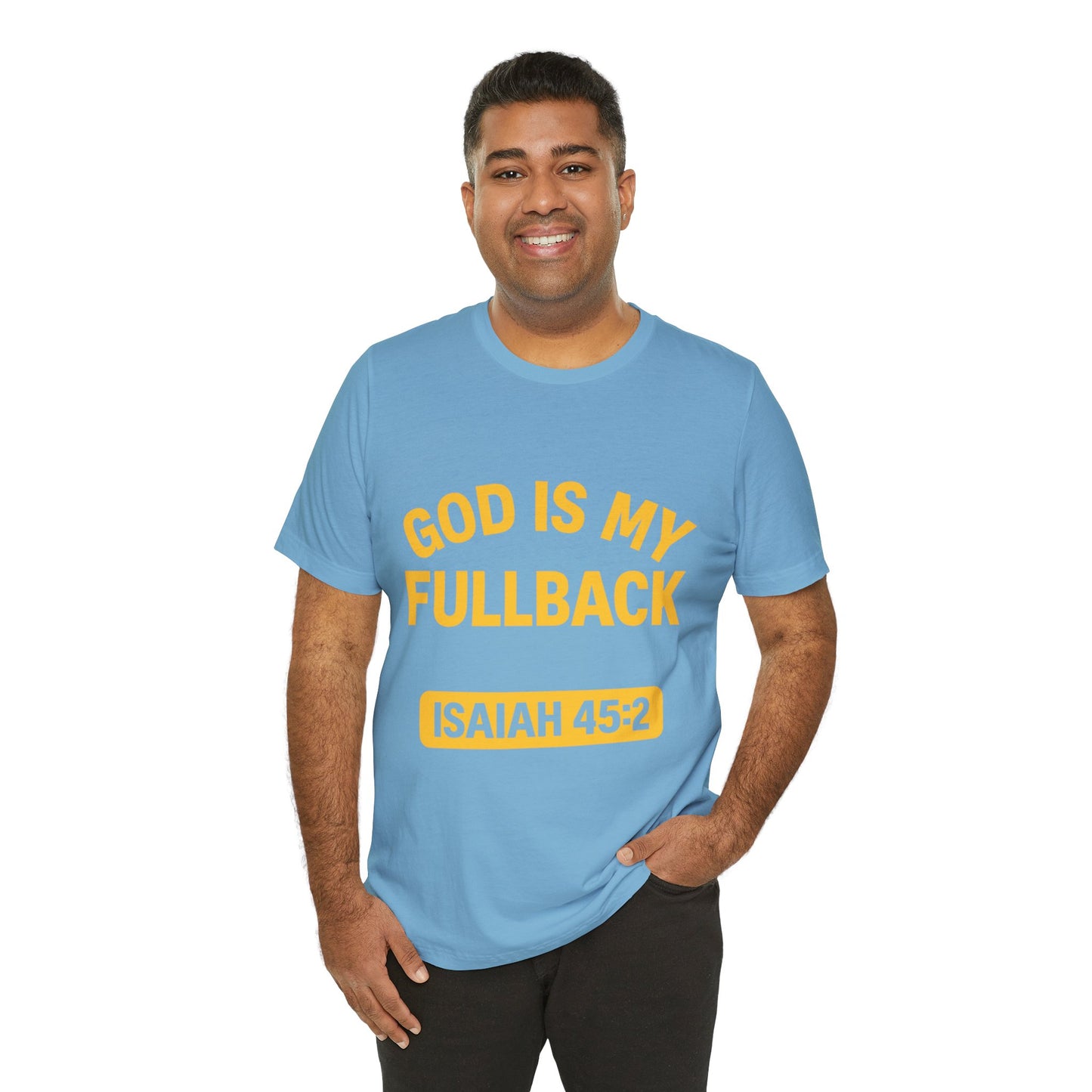 God is My Fullback Upgraded Premium Tee - Light Blue - Yellow