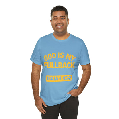 God is My Fullback Upgraded Premium Tee - Light Blue - Yellow