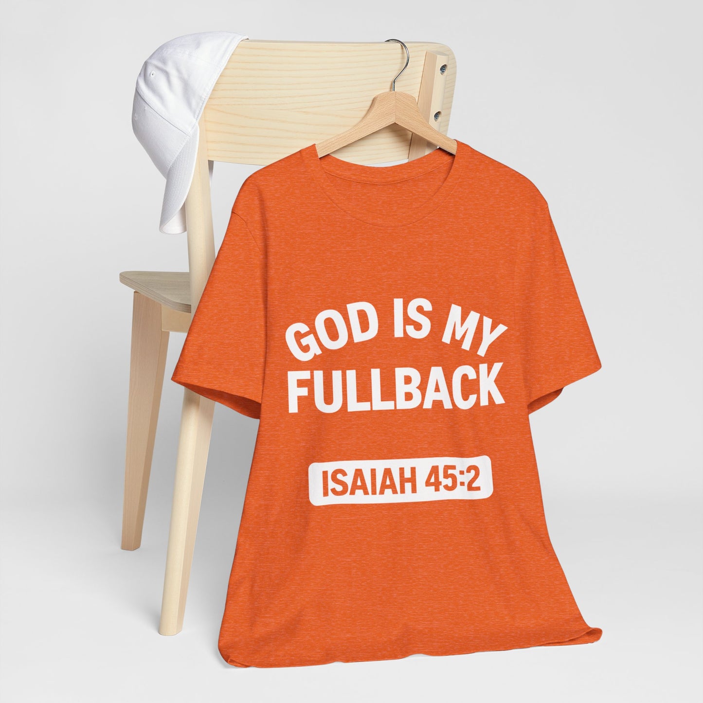 God is My Fullback Upgraded Premium Tee - Heather Orange - White