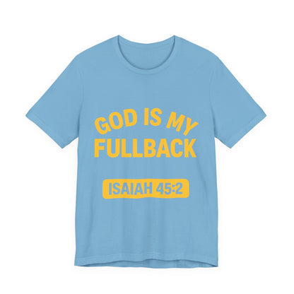 God is My Fullback Upgraded Premium Tee - Light Blue - Yellow