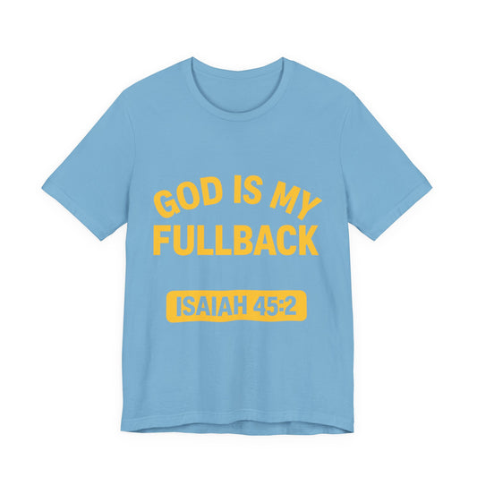 God is My Fullback Upgraded Premium Tee - Light Blue - Yellow