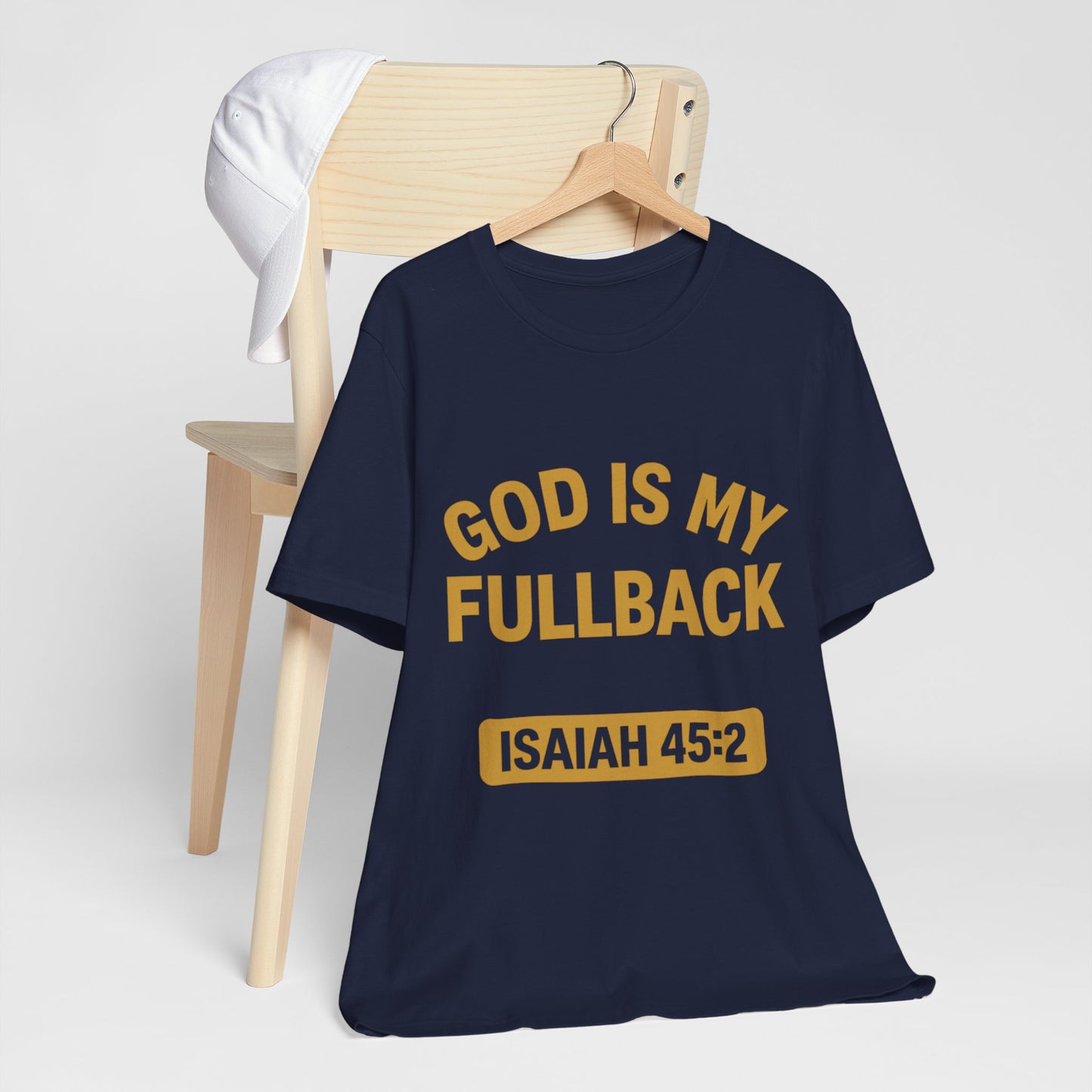 God is My Fullback Upgraded Premium Tee - Navy - Gold