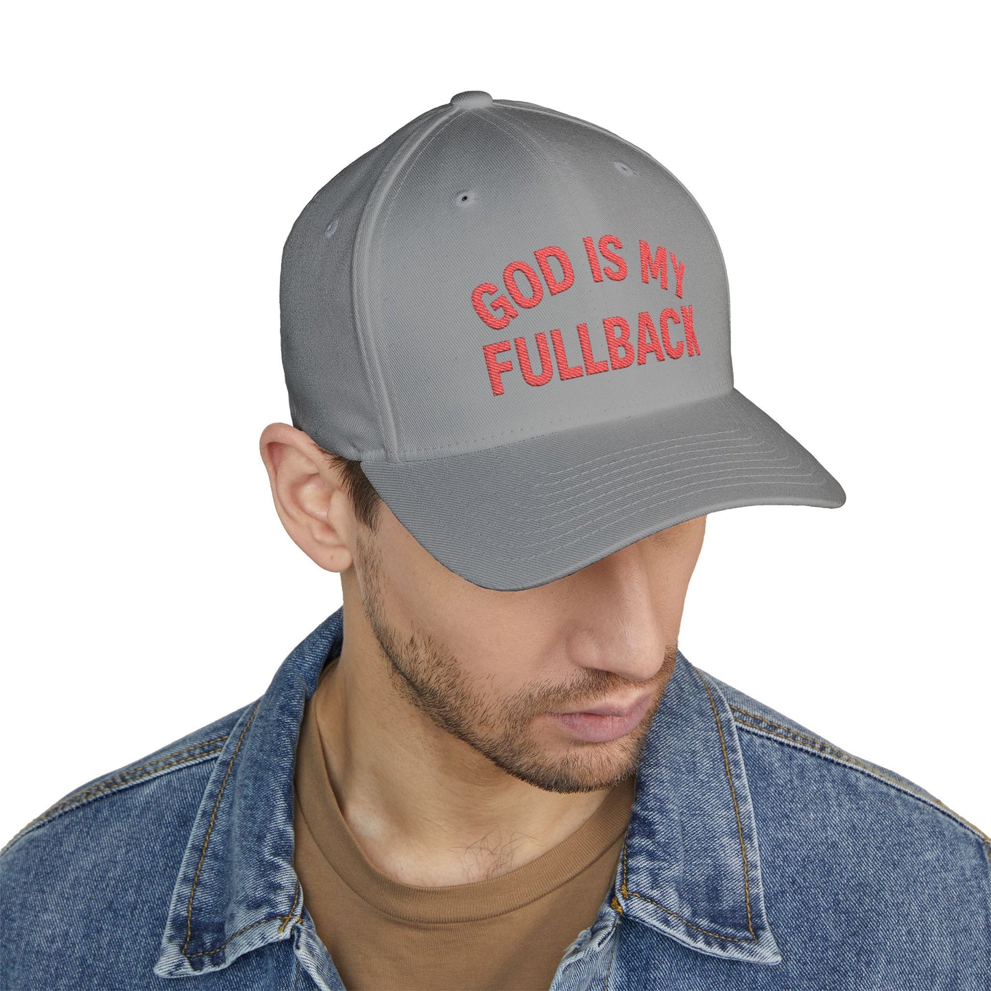 God is My Fullback Hat - Grey-Dark Red