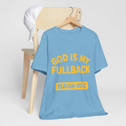 God is My Fullback Upgraded Premium Tee - Light Blue - Yellow