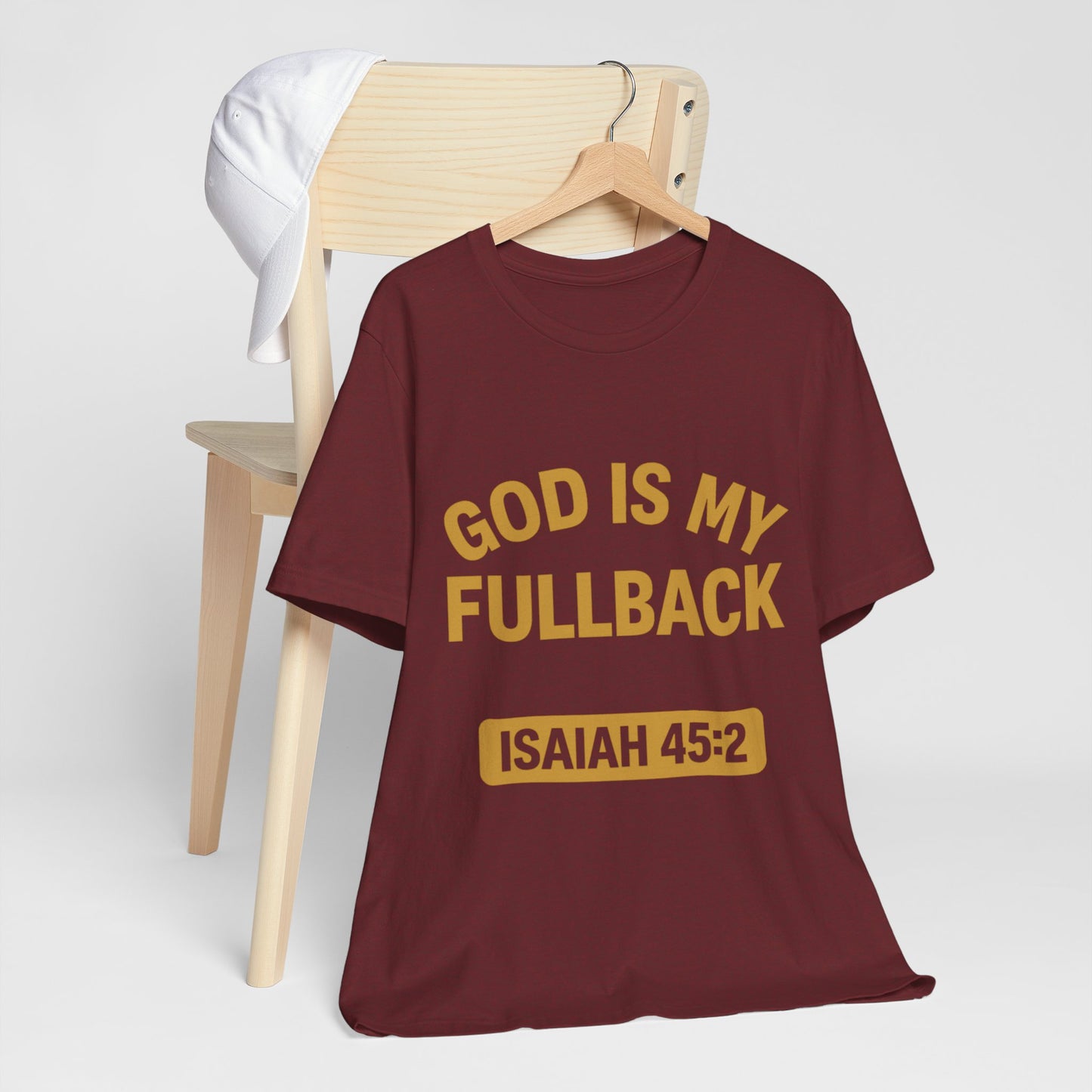 God is My Fullback Upgraded Premium Tee - Heather Cardinal - Gold