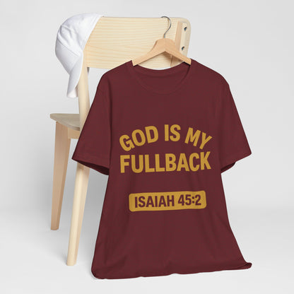 God is My Fullback Upgraded Premium Tee - Heather Cardinal - Gold