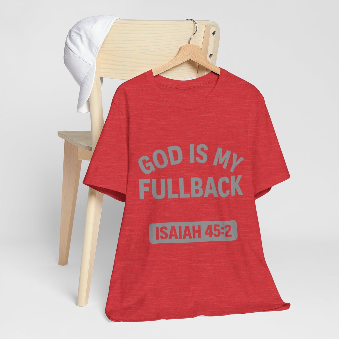 God is My Fullback Upgraded Premium Tee - Heather Red - Grey