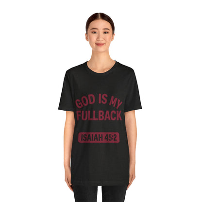 God is My Fullback Upgraded Premium Tee - Heather Black - Dark Red