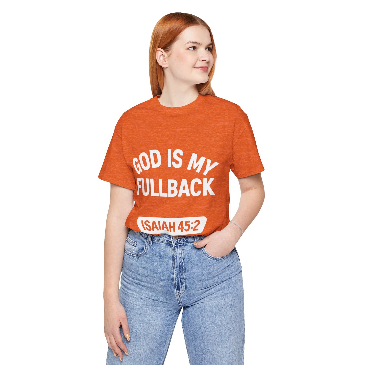God is My Fullback Upgraded Premium Tee - Heather Orange - White