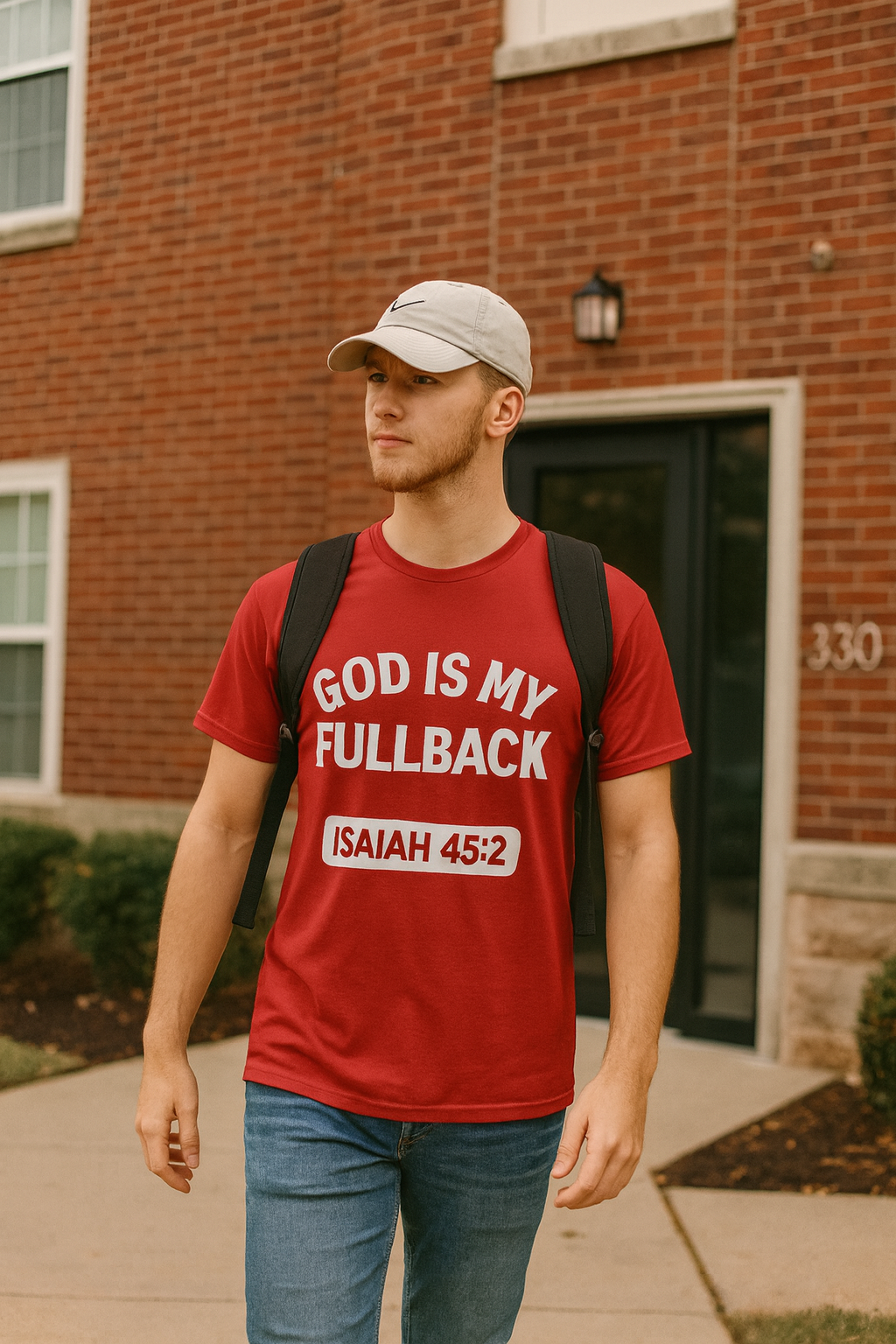 God is My Fullback Upgraded Premium Tee - Crimson - White