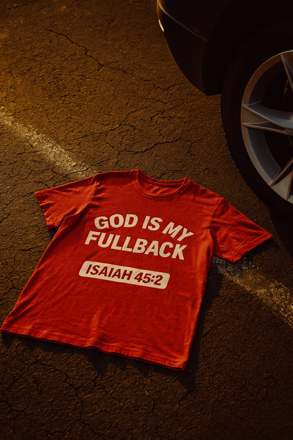 God is My Fullback Upgraded Premium Tee - Crimson - White