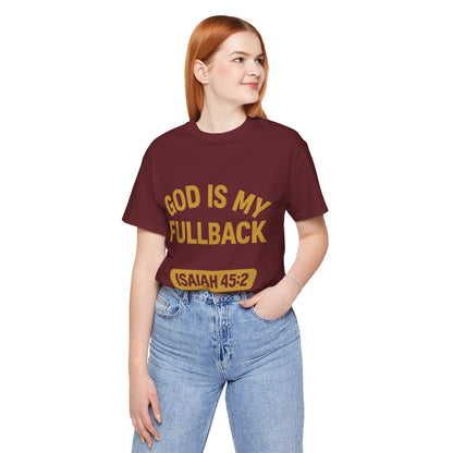 God is My Fullback Upgraded Premium Tee - Heather Cardinal - Gold