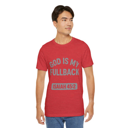 God is My Fullback Upgraded Premium Tee - Heather Red - Grey