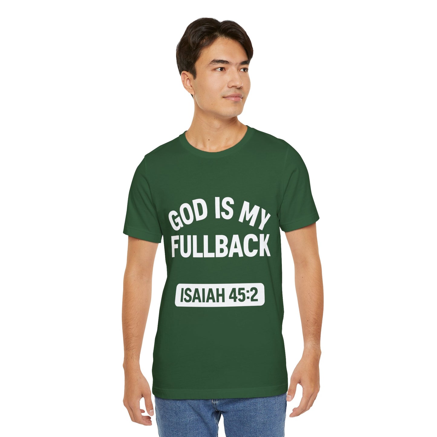 God is My Fullback Upgraded Premium Tee - Dark Green - White