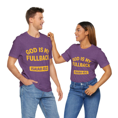 God is My Fullback - ISAIAH 45:2 - Heather Purple - Yellow