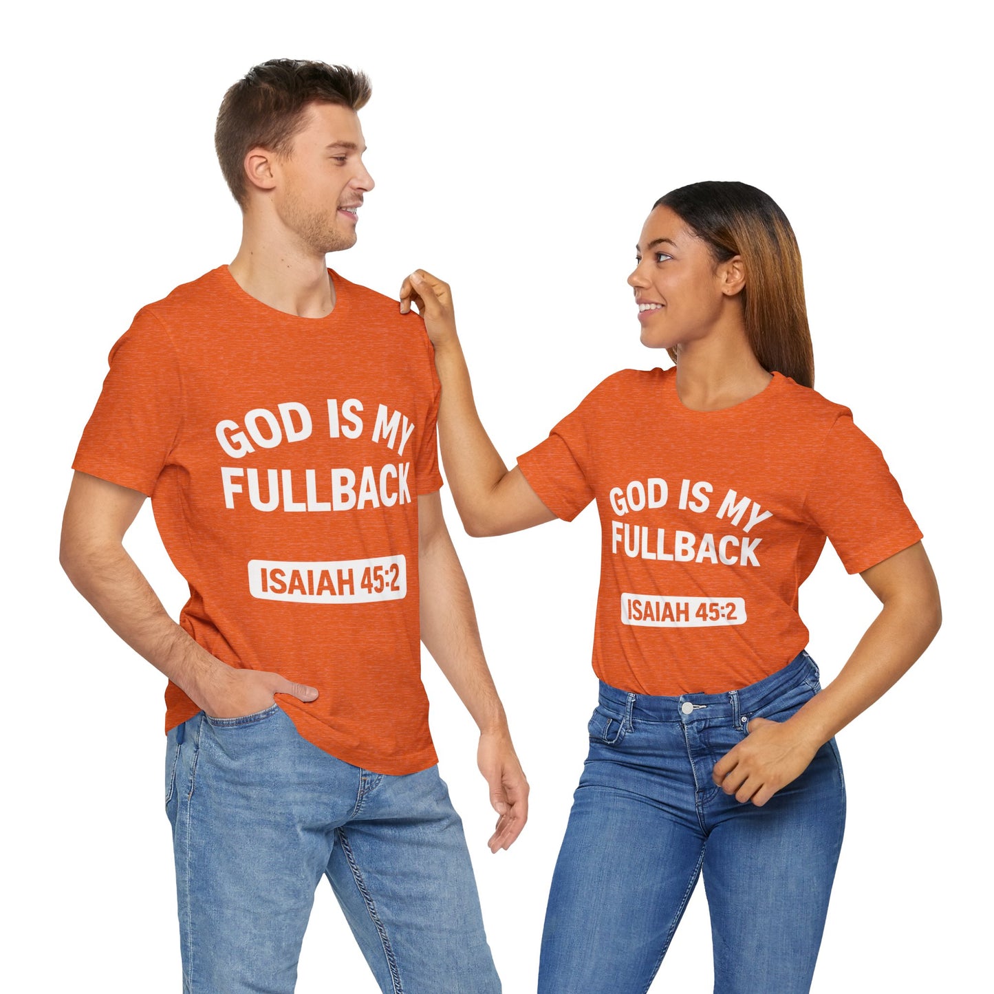 God is My Fullback Upgraded Premium Tee - Heather Orange - White
