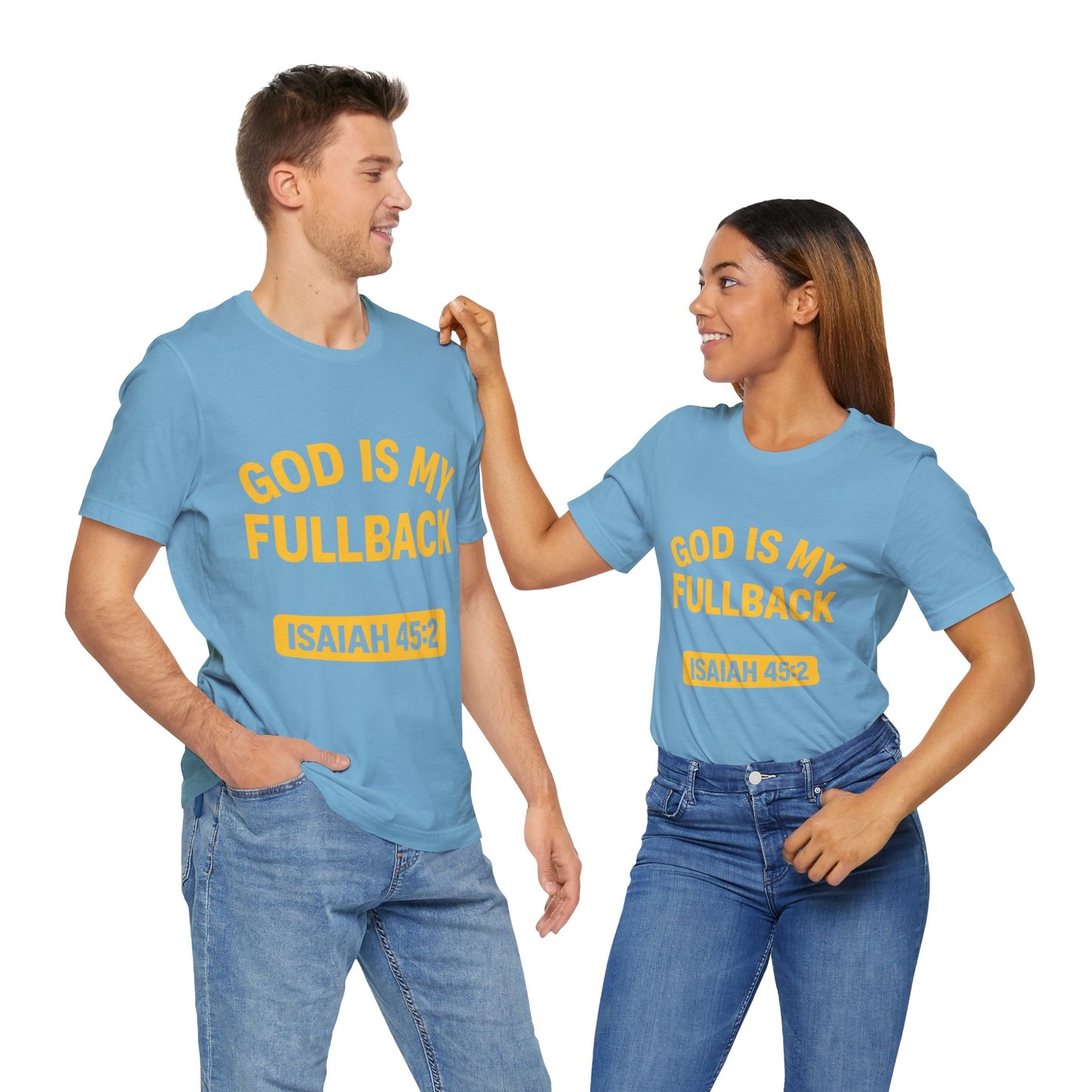 God is My Fullback Upgraded Premium Tee - Light Blue - Yellow