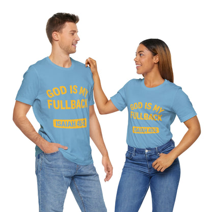 God is My Fullback Upgraded Premium Tee - Light Blue - Yellow